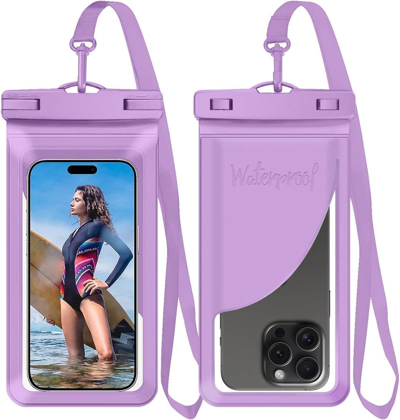 Vsagier Universal Waterproof Phone Case, with Inside Card Holder, Large Dry Bag Compatible for iPhone 17 16 15 14 13 12 Pro Max XS Plus for Galaxy S22, IPX8 Beach Travel Essentials, 1 Pack-Purple-8.3″ - Image 1